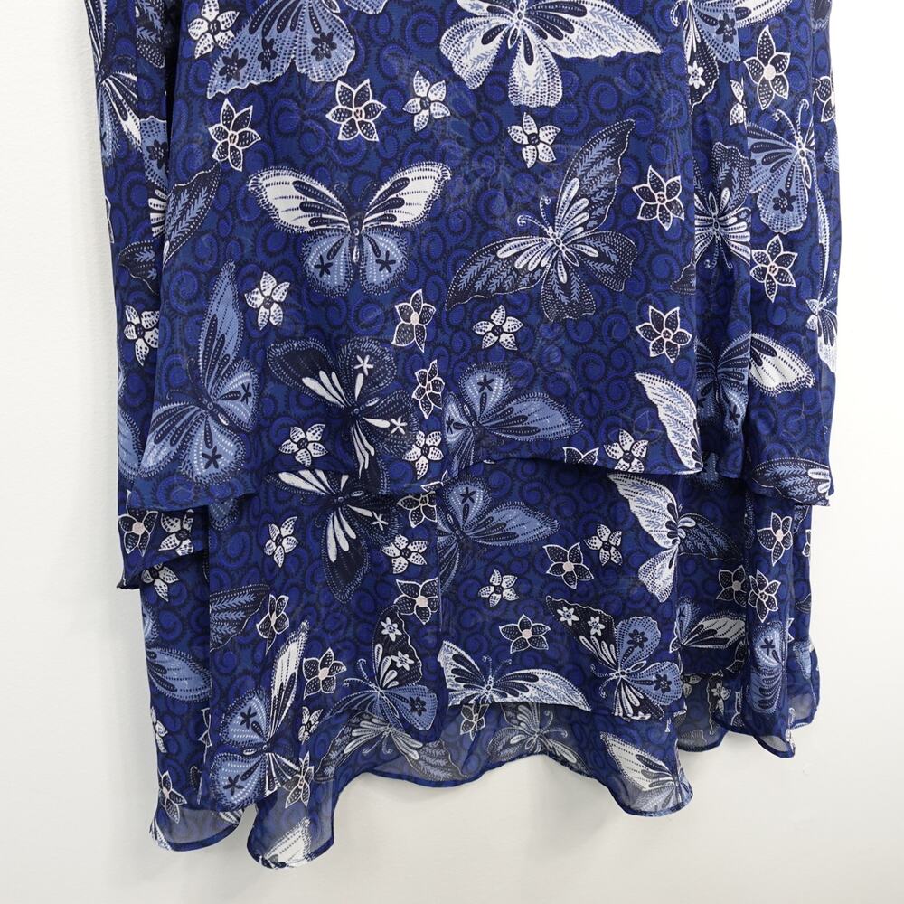 Eliza J Floral Long Sleeve Faux Wrap Midi Dress Blue Butterfly Floral New Size 4 - Picture 7 of 11